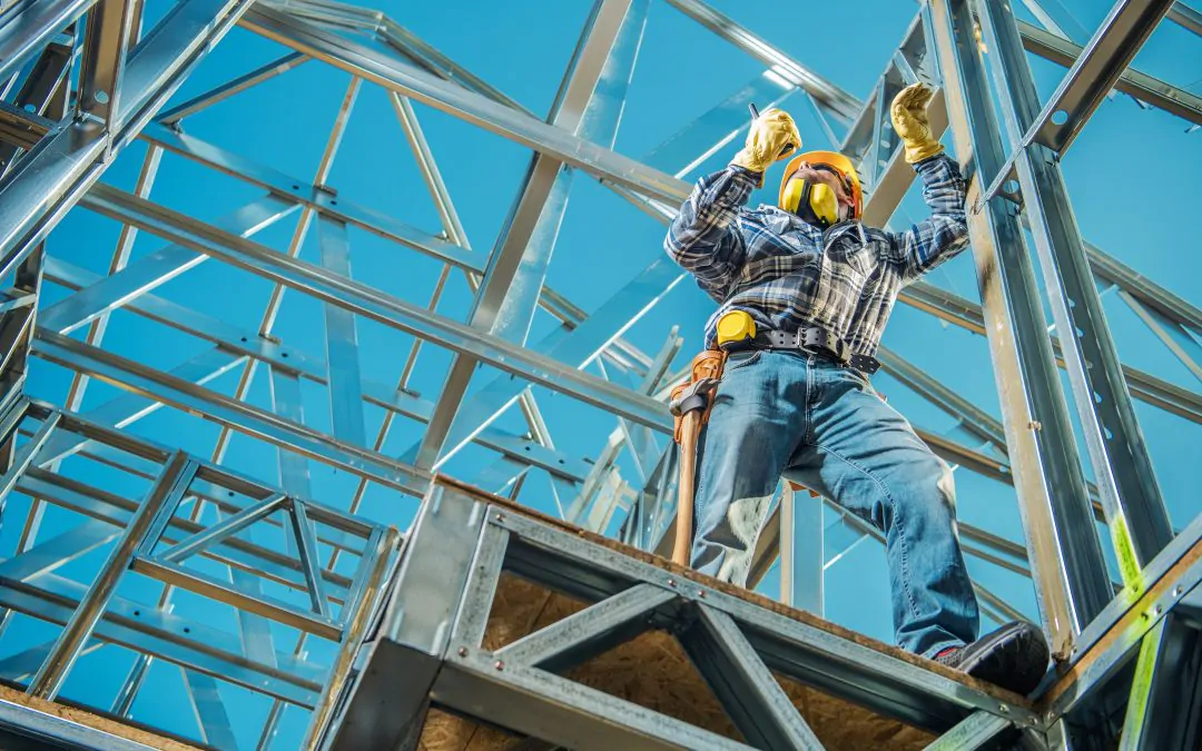 man building house with universal columns