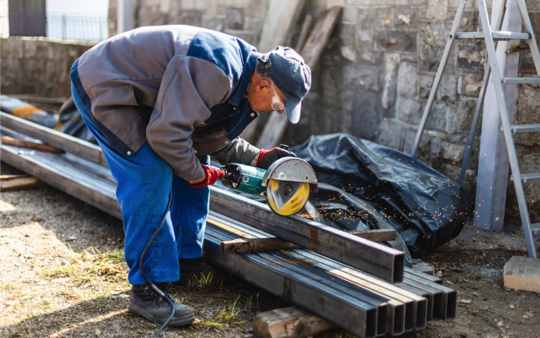 Construction worker preparing steel
